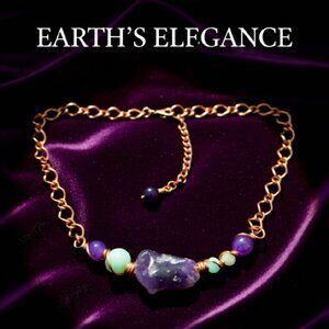 Huge Amethyst + Agate + Amazonite Beads & Copper! Handmade Asymmetrical Choker!